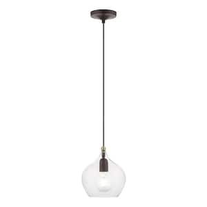Aldrich 1-Light Bronze Pendant with Antique Brass Accent and Clear Glass