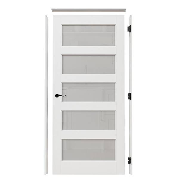 ARK DESIGN 36 in. W. x 80 in. Right-Handed 5 Lites Frosted Glass White Finished Solid Core MDF Single Interior Door Jamb
