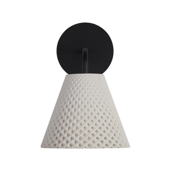 Clarus 8 in. White Sandstone Cement Outdoor Hardwired Wall Sconce with LED Bulbs Included