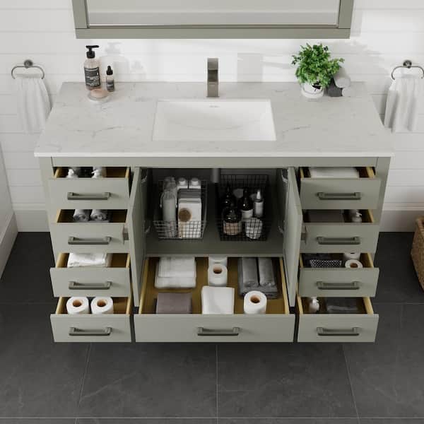 Eviva London 54-in Gray Undermount Single Sink Bathroom Vanity with White Quartz Top