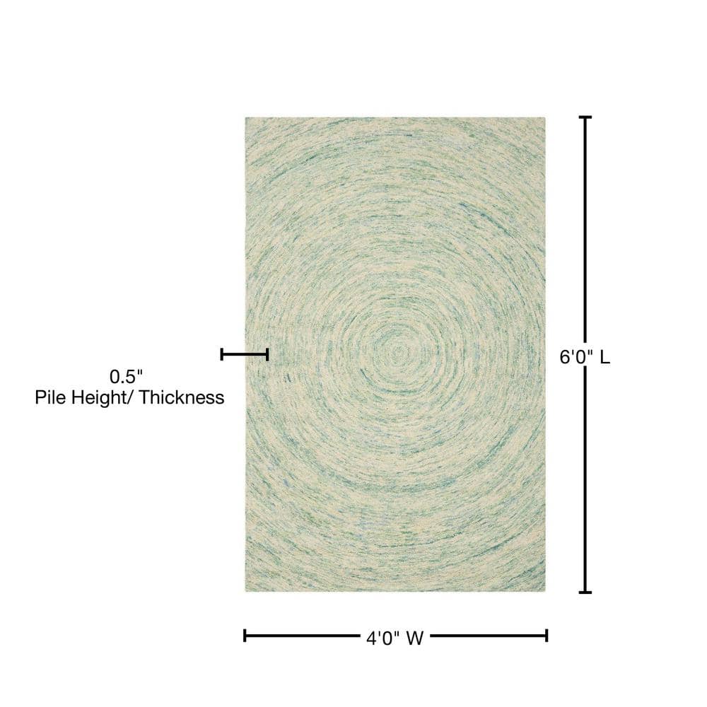 Ivory and Blue Hand-Tufted Wool 4' x 6' Rug