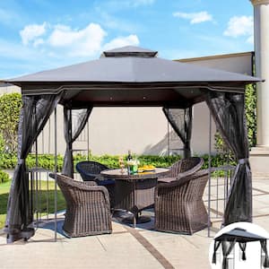 10 ft. x 10 ft. Grey Top Outdoor Patio Gazebo Canopy Tent with Ventilated Double Roof And Mosquito net (Gazebo)