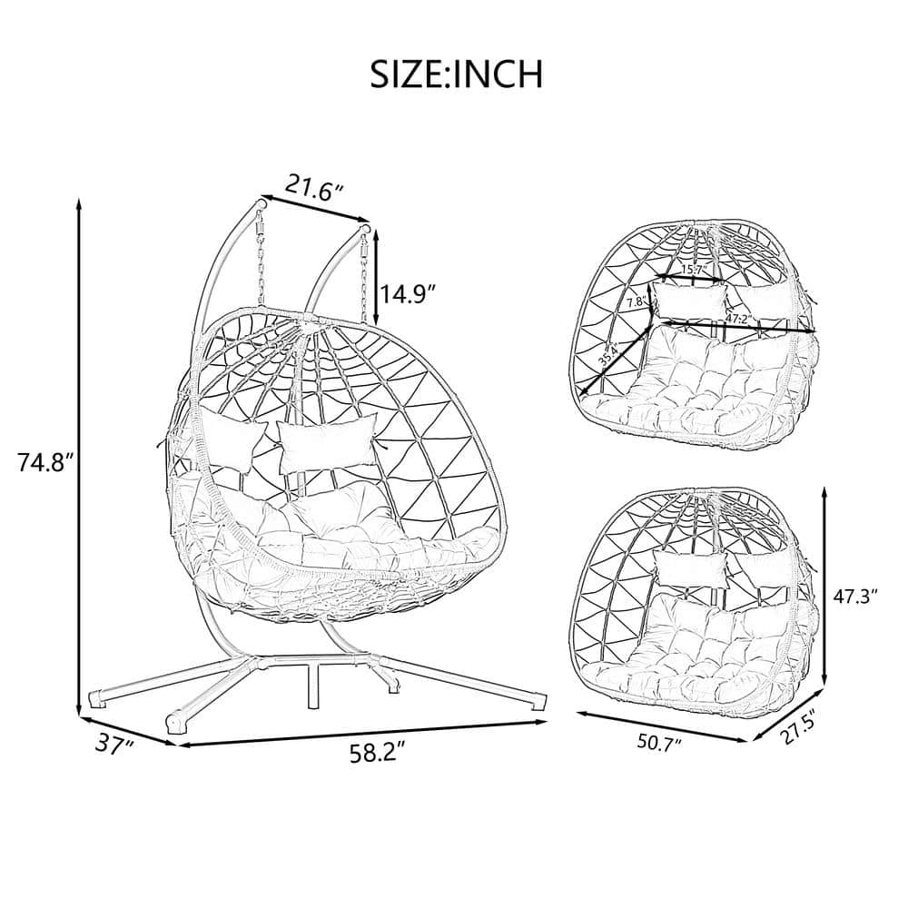Gray Steel Outdoor Egg Chair with Cushions for Two