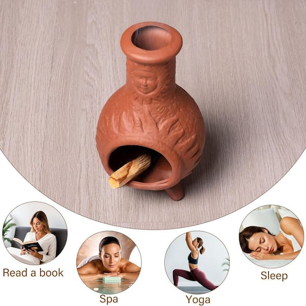Afoxsos Terracotta Sun Face Mini Chiminea Incense Burner for Sage