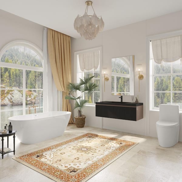 48 in. Wall-Mounted Bath Vanity Floating Bathroom Storage Cabinet in Smoked Walnut with Black Quartz Sand Top