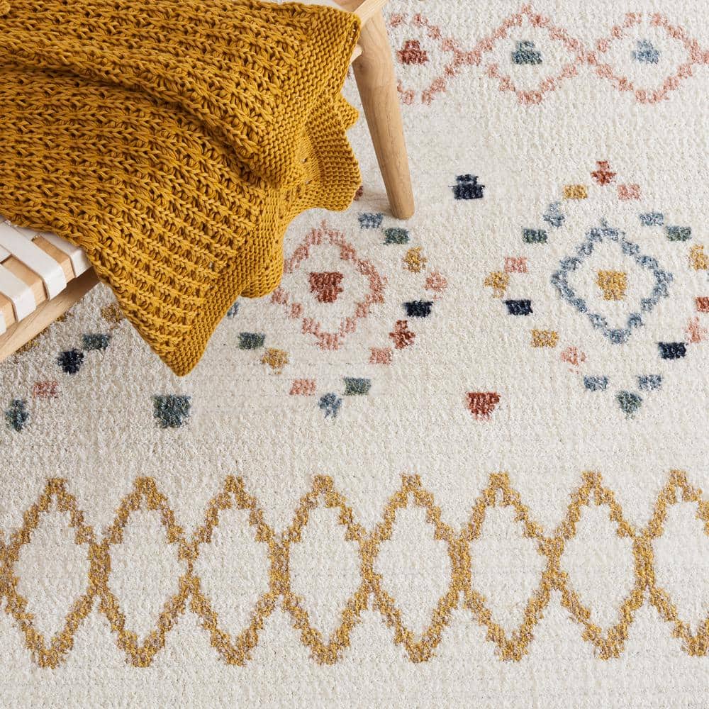 Ivory and Multicolor Flat Woven Wool Area Rug, 8' x 10'