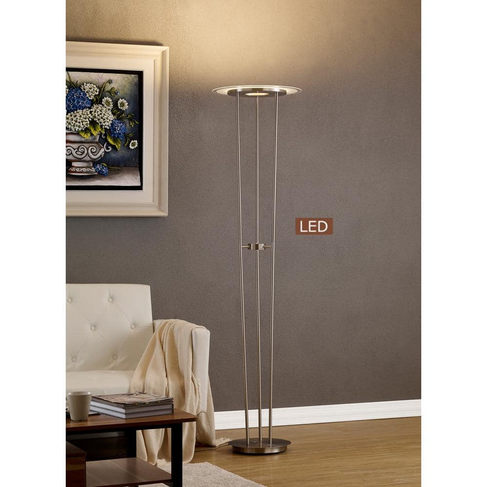 Luciano 72" Satin Nickel LED Touch Dimmer Torchiere Floor Lamp