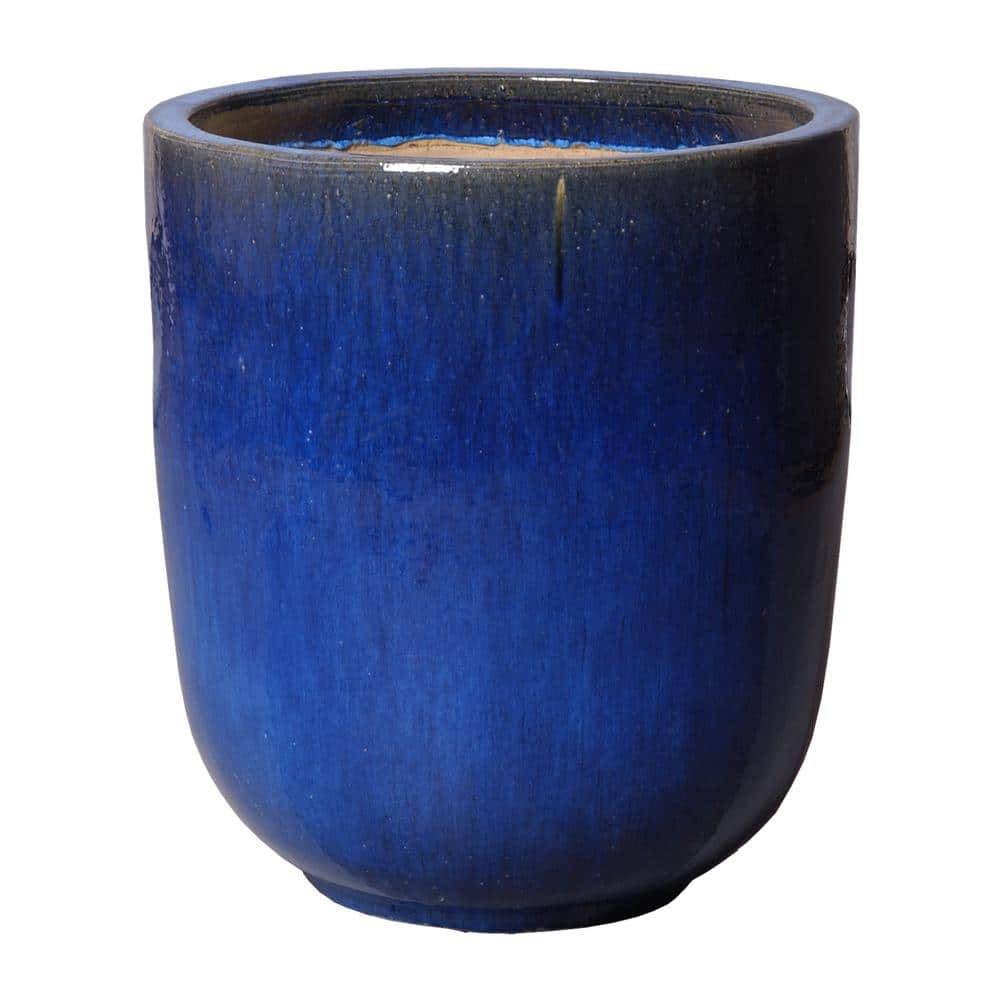 Emissary 24 In. D X 27 In. H Blue Ceramic Round Planter With Drainage ...