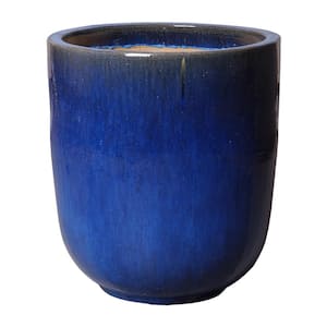 27 in. Round Blue Ceramic Planter