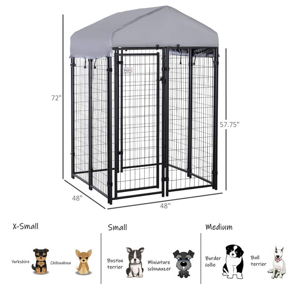 Black Galvanized Metal Outdoor Covered Dog Kennel