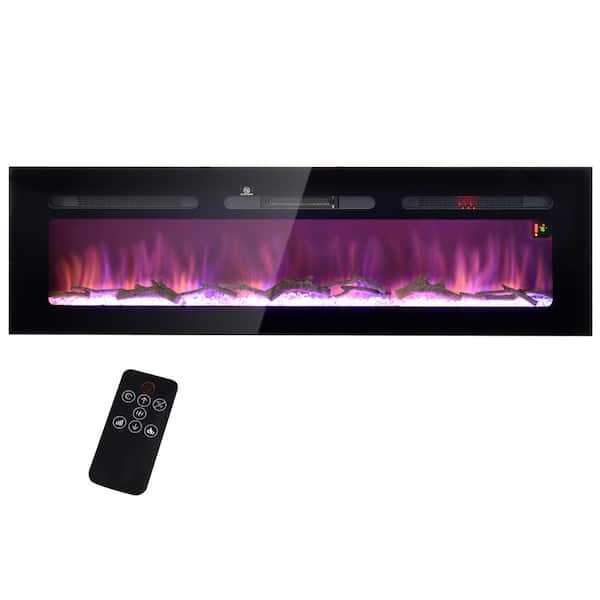 60 in. 1500-Watt Black Electric Panel Infrared Space Heater with Remote, 8H Timer, Adjustable Flame Color and Brightness