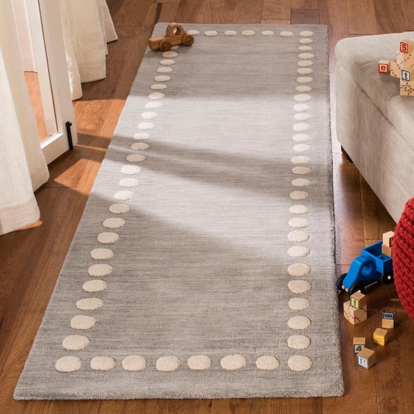 Kids Gray 3 ft. x 8 ft. Polka Dot Runner Rug