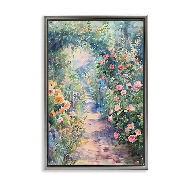 Stupell Industries Spring Garden Archway by LSR Design Studio Gray Floater Frame Nature Graphic Art Print 31 in. x 21 in.