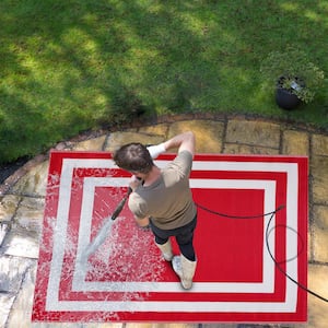 Paris Red White 4 ft. x 6 ft. Reversible Recycled Plastic Indoor/Outdoor Area Rug-Floor Mat