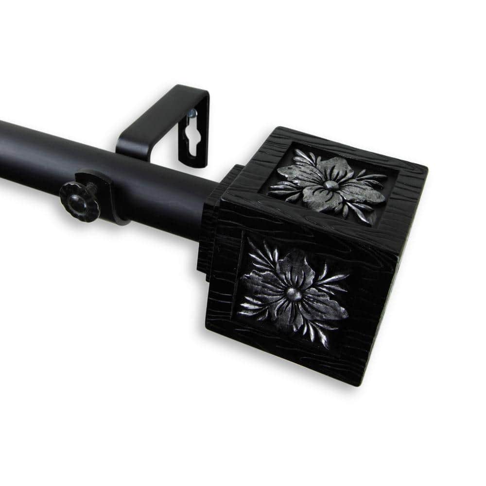 120 in. - 170 in. Telescoping 1 in. Single Curtain Rod Kit in Black with Ophelia Finial price history on PriceWatchPro
