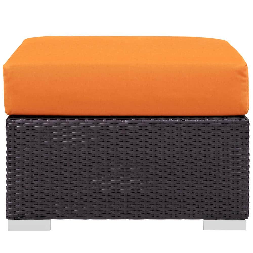MODWAY Convene Wicker Outdoor Patio Fabric Square Ottoman in Espresso