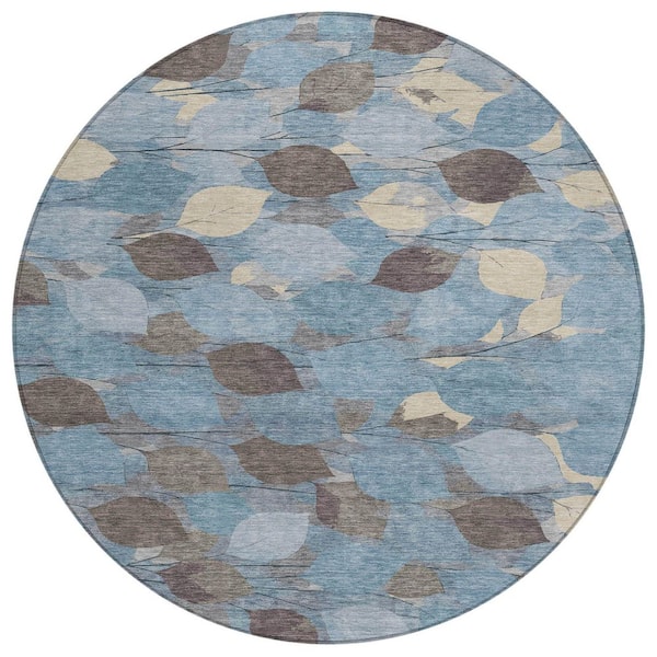 Chantille Machine Washable Indoor/Outdoor Abstract ACN2444 Teal 8 ft. x 8 ft. Round Rug