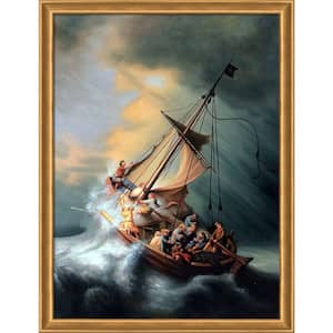 The Storm on the Sea of Galilee by Rembrandt Muted Gold Glow Framed Travel Oil Painting Art Print 34 in. x 44 in.