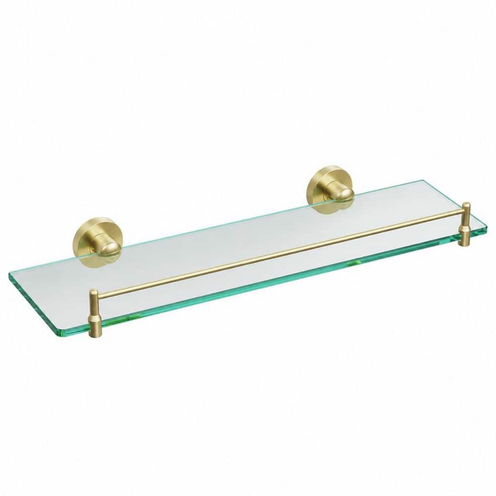 Bathroom Wall Mount Floating 20 in. W x 0.3 in. H x 8 in. D Tempered Glass Rectangular Shelf in Brushed Gold price history on PriceWatchPro