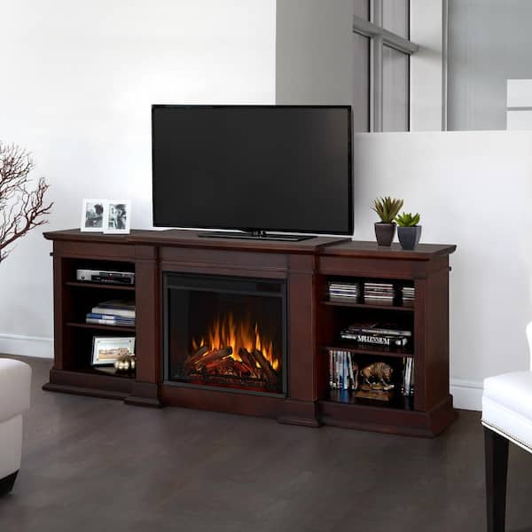 Real Flame Fresno 72 In Media Console, Walnut Console Electric Fireplace