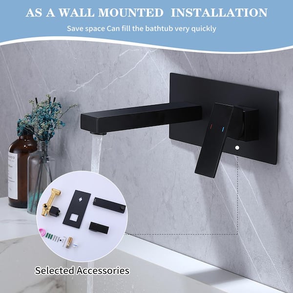 1-Handle Wall Mount Roman Tub Faucet with Waterfall Spout in Matte Black