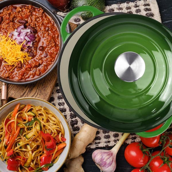 6 qt. Round Enameled Cast Iron Dutch Oven with Lid Oven Safe up to 500°F Dual Handles Versatile Cooking 1-Piece