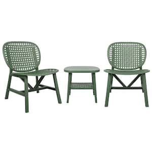 3 Piece Yellow Polypropylene Outdoor Bistro Conversation Set with Open Shelf and Lounge Chairs with Widened Seat