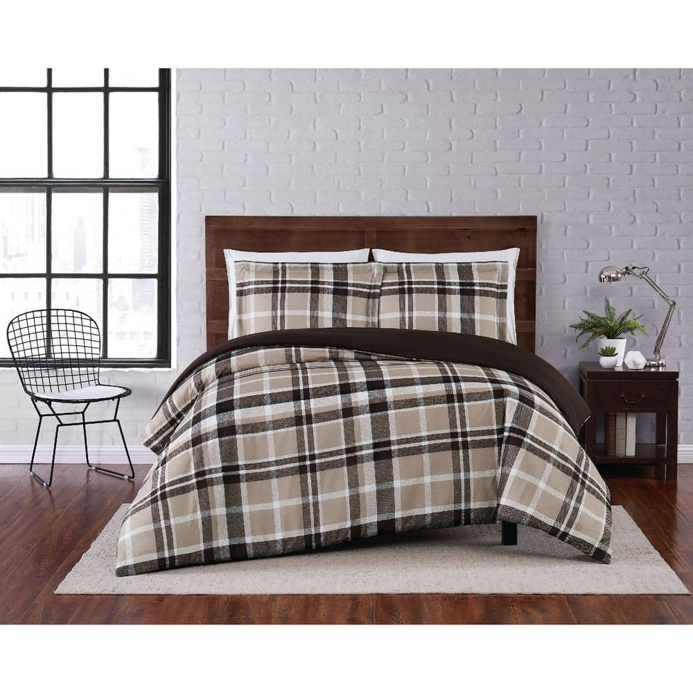ベッドカバー  (twin size) Truly Soft Paulette Plaid Taupe Twin XL 2 Piece Duvet Cover Set