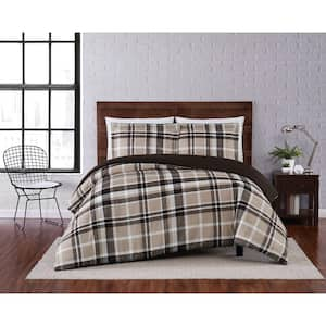 Truly Soft Paulette Plaid Taupe Full/Queen 3-Piece Comforter Set ...