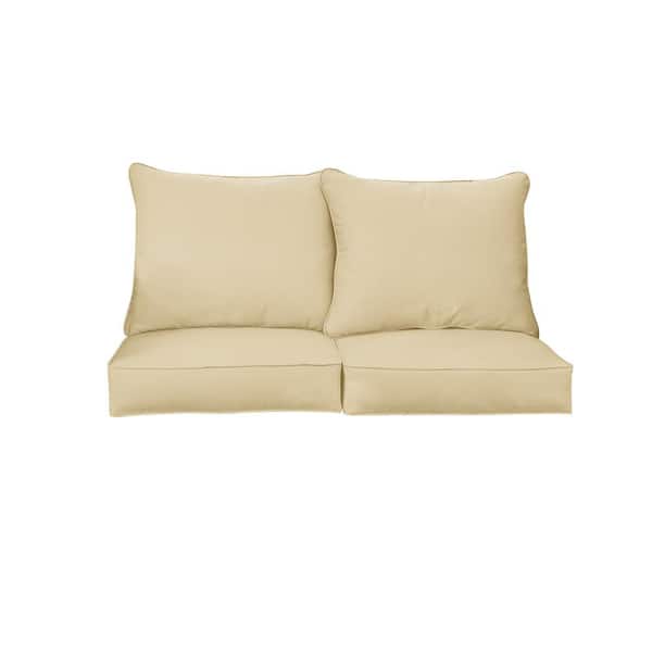 SORRA HOME 25 in. x 23 in. Sunbrella Deep Seating Indoor/Outdoor Loveseat Cushion Canvas Antique Beige
