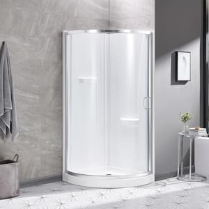 Breeze 32 in. L x 32 in. W x 76 in. H Corner Shower Kit Sliding Framed Shower Door with Shower Wall and Shower Pan