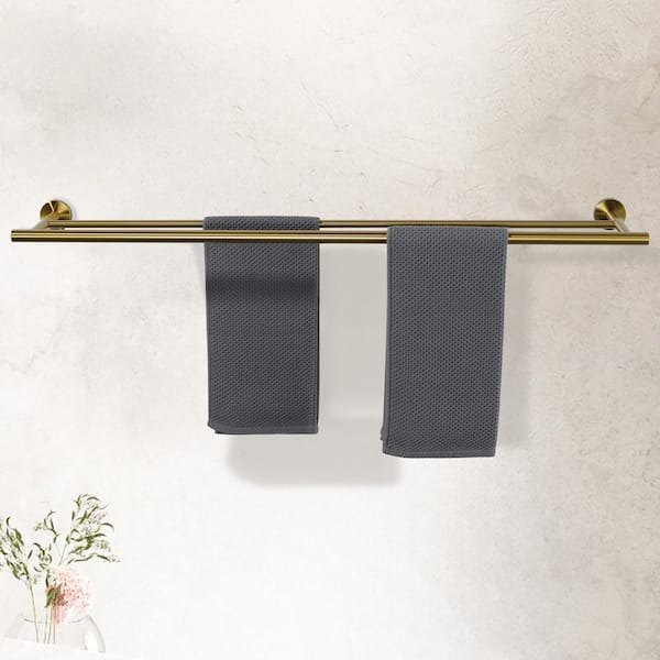 1-Pack 36 in. Wall Mounted Double Towel Bar Bath Hardware Accessory in Gold