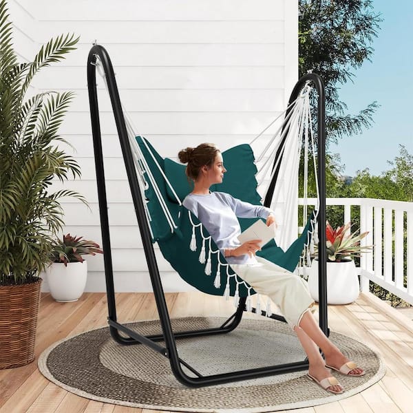 Afoxsos Unique U Shaped 2.83 ft. Free Standing Chair Hammock with Stand in Green HDPH003OT579 The Home Depot