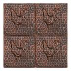 Hammered Copper Oil Rubbed Bronze 4 in. x 4 in. Decorative Wall Tile with Rooster Design (4-Pack)