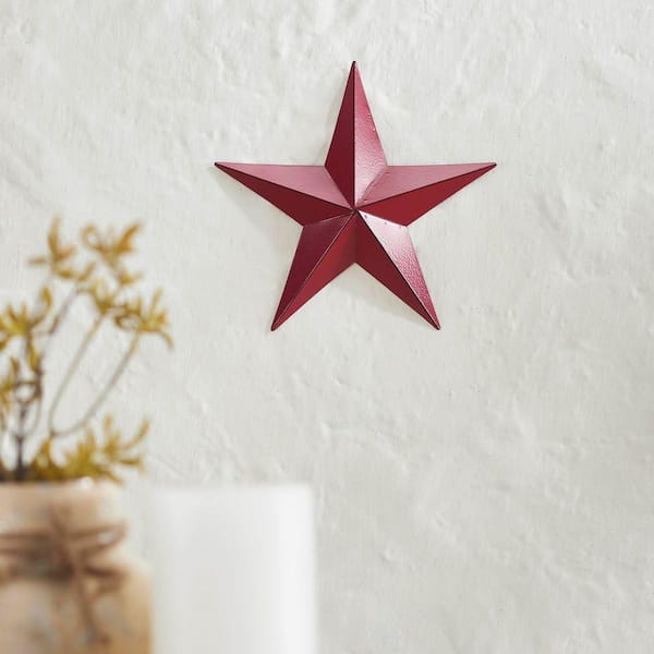 1-Piece 8 in. x 8 in. Red Distressed Metal Star Wall Decor