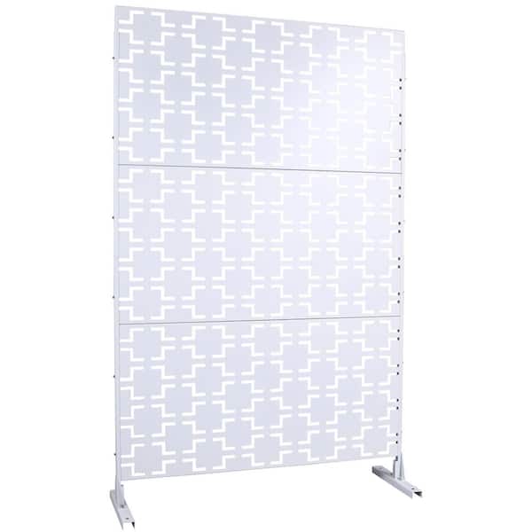 Outdoor & Indoor 6.3 ft. x 4 ft. Freestanding Decorative Privacy Fence Screen White Metal for Garden Fence