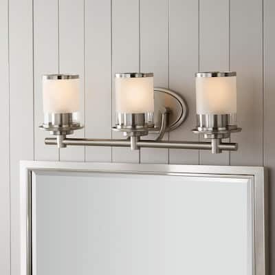 Truitt 3-Light Brushed Nickel Vanity Light with Clear and Sand Glass Shades