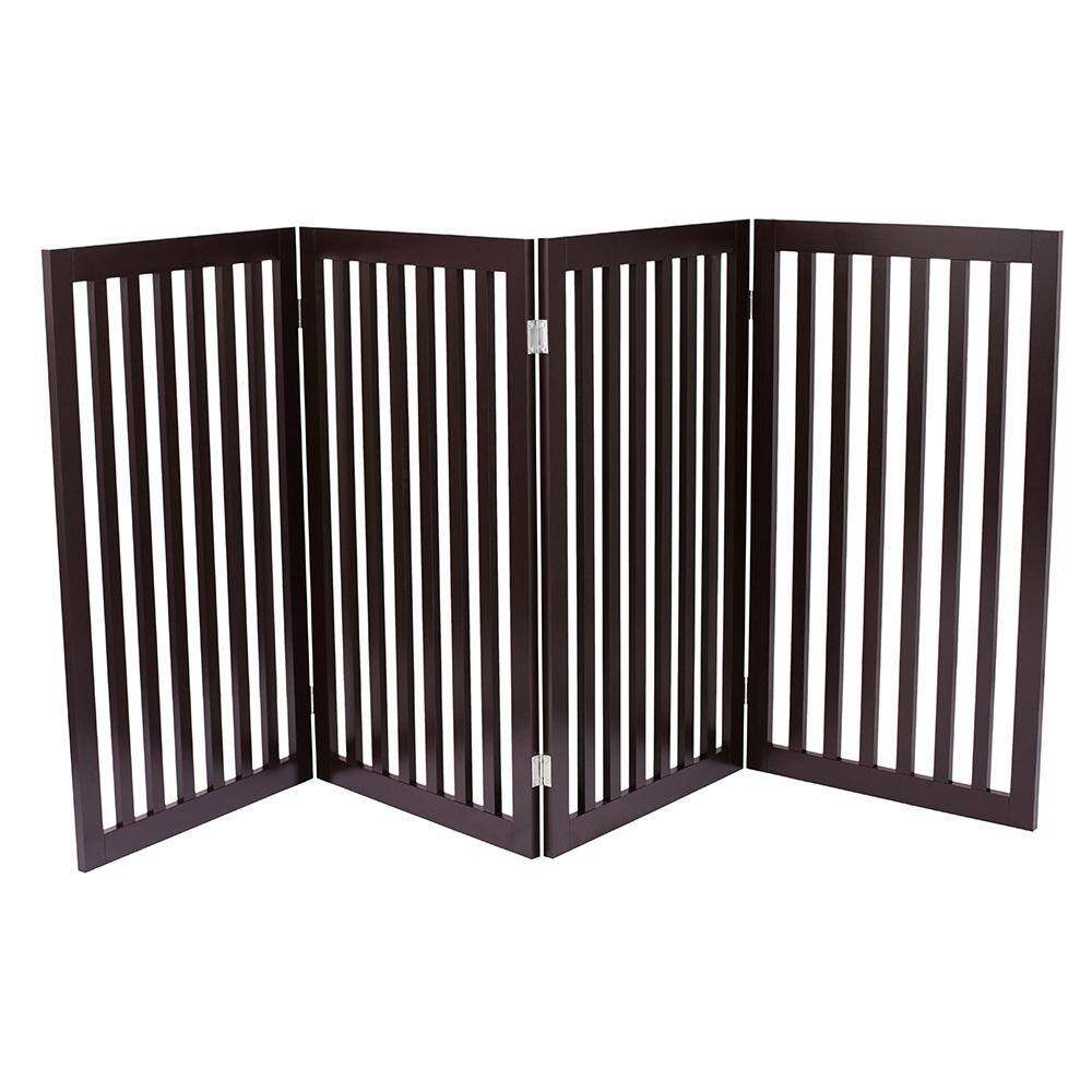 Espresso Solid Wood Freestanding 4-Panel Pet Gate
