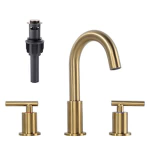 8 in. Widespread Double Handle 3-hole High-Arc Bathroom Faucet with Pop-up Drain Lead-Free in Brushed Gold