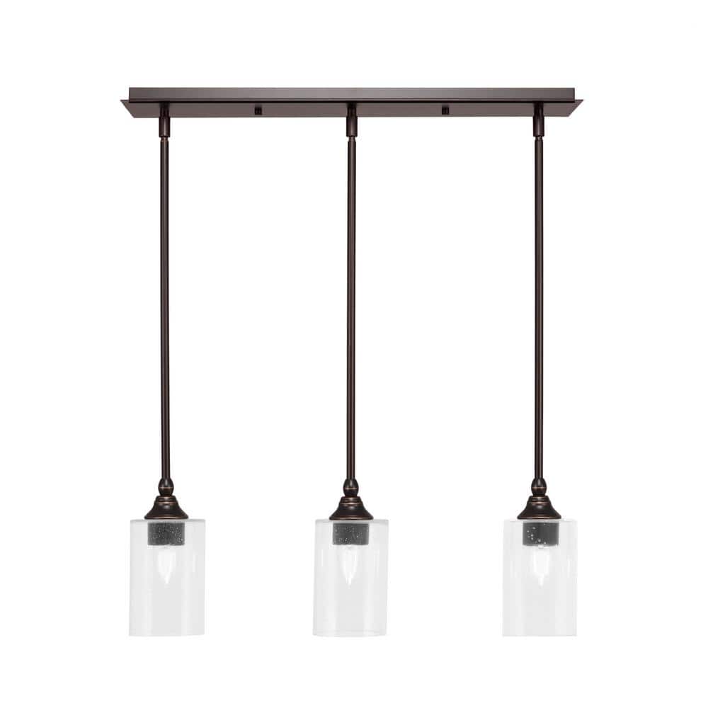 Livingston 100-Watt 3-Light Brown Shaded Pendant Light with 4 in. Clear Bub