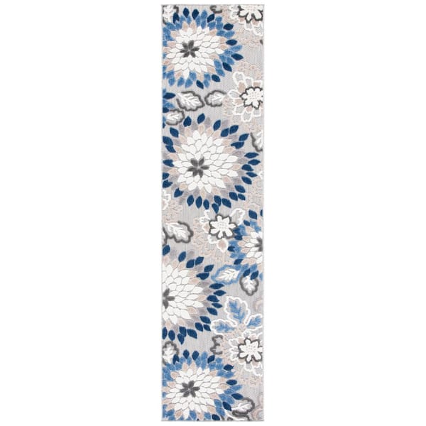 SAFAVIEH Cabana Gray/Blue 2 ft. x 9 ft. Floral Abstract Indoor/Outdoor Patio  Runner Rug