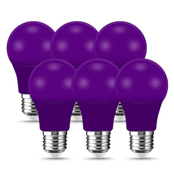 YANSUN 60-Watt Equivalent 9-Watt A19 E26 Base LED Light Bulb in Purple (6-Pack) - The Home Depot