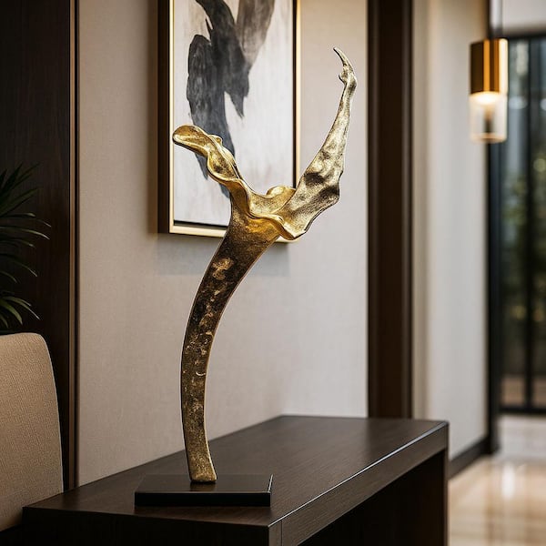 Gold 23 in. x 8 in. Decorative Handmade Flower Aluminum Metal and Wood Abstract Sculpture
