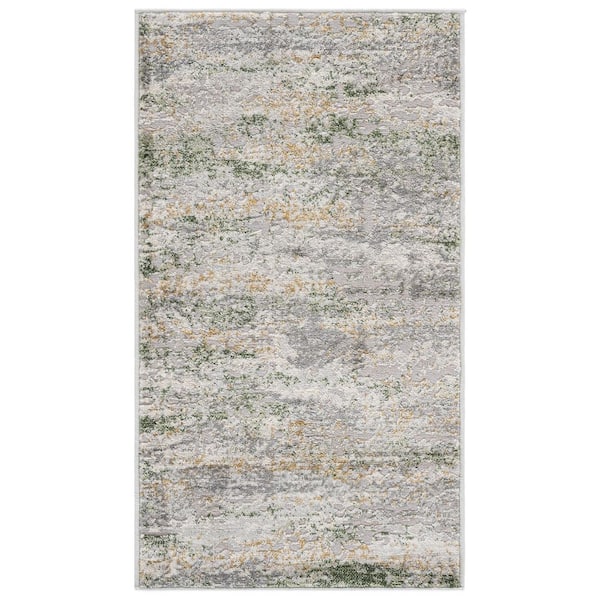 Palma 2 ft. x 4 ft. Gray/Green Abstract Distressed Area Rug