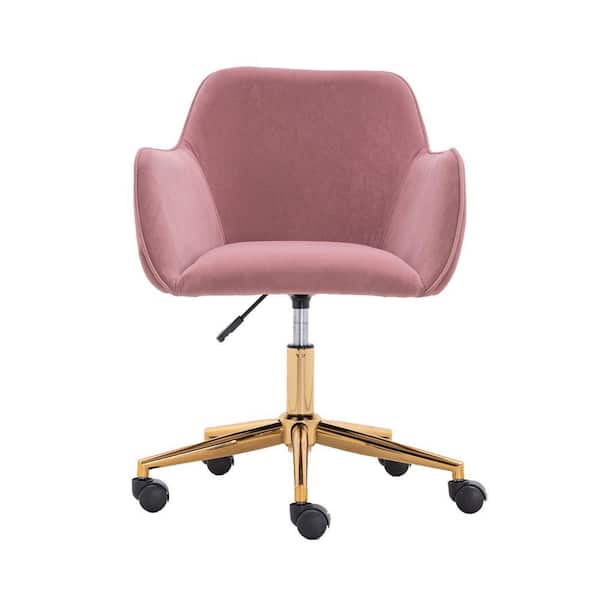Modern Office Pink Velvet Task Chairs, Modern Desk Chairs With Arms