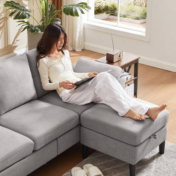 STICKON 79.72 in. Top Pillow Arm Fabric L-Shaped Sofa with