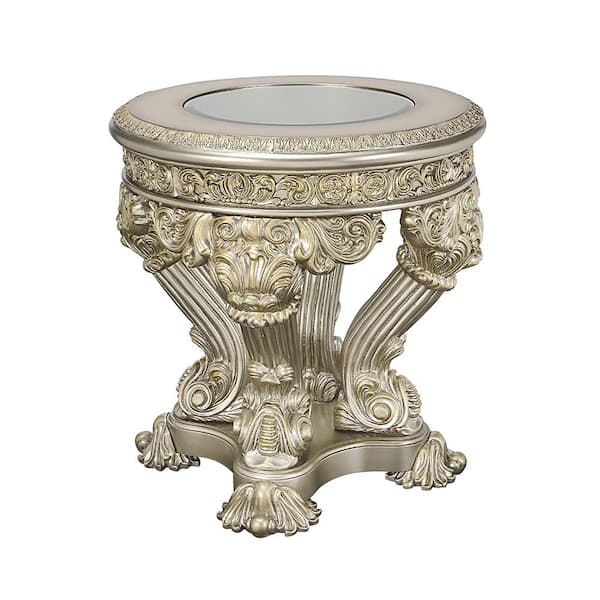 Acme Furniture Danae 33 in. Champagne and Gold Finish Round Wood End Table