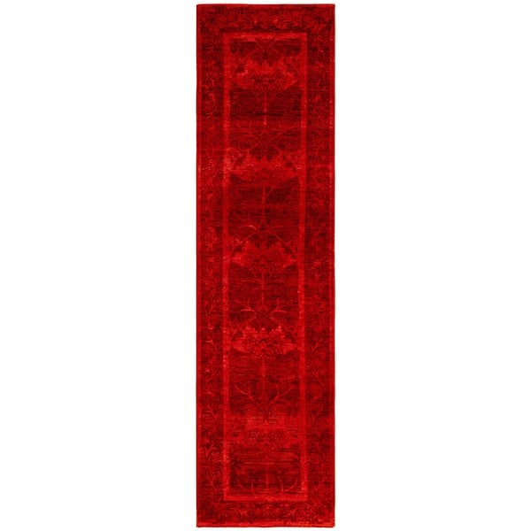 Overdyed Red 2 ft. x 10 ft. Solid Wool Indoor Runner Rug