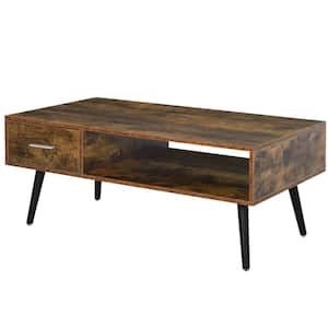 43.25 in. Natural 17.75 in. H Rectangular Particle Board Coffee Table with 1 Drawer & Storage Shelf