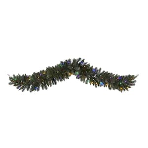 6 ft. Pre-Lit Flocked Artificial Christmas Garland with 50 Multi-Colored LED Lights and Berries